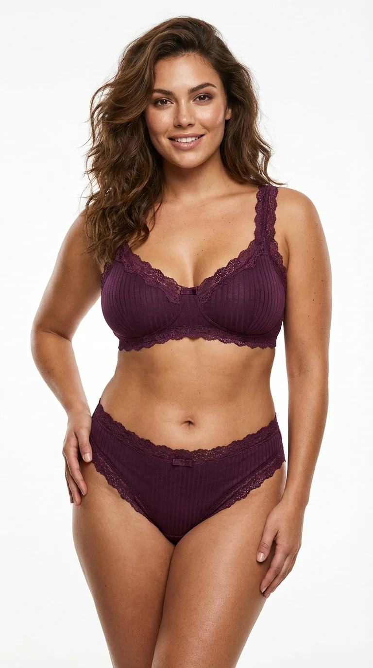 Burgundy Fitilli (Ribbed) Bikini Külot - Yan Görünüm